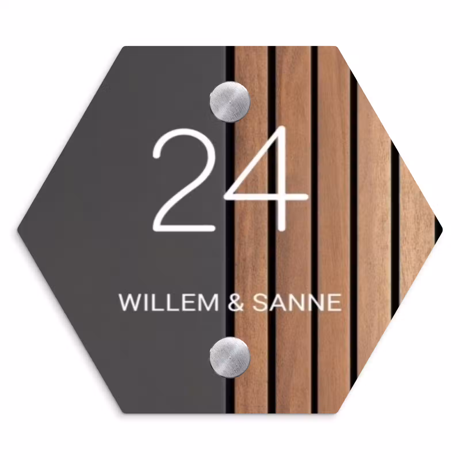 Naambordje voordeur - Hexagon - Hout en antraciet - Klassiek — 1