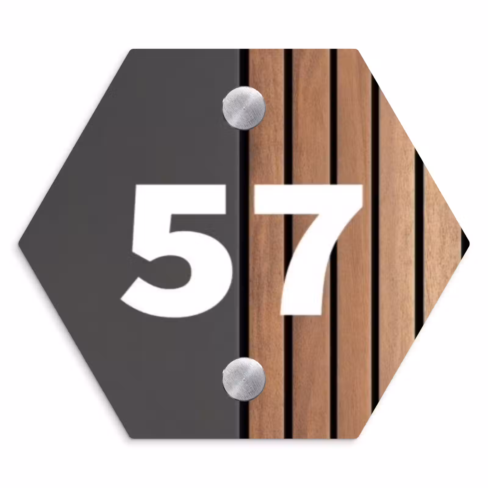 Naambordje voordeur - Hexagon - Hout en antraciet - Traditioneel — 1