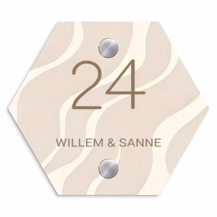 Naambordje voordeur - Hexagon - Beige golven - Klassiek — 1