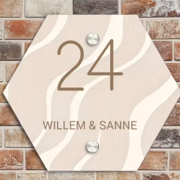 Naambordje voordeur - Hexagon - Beige golven - Klassiek — 4