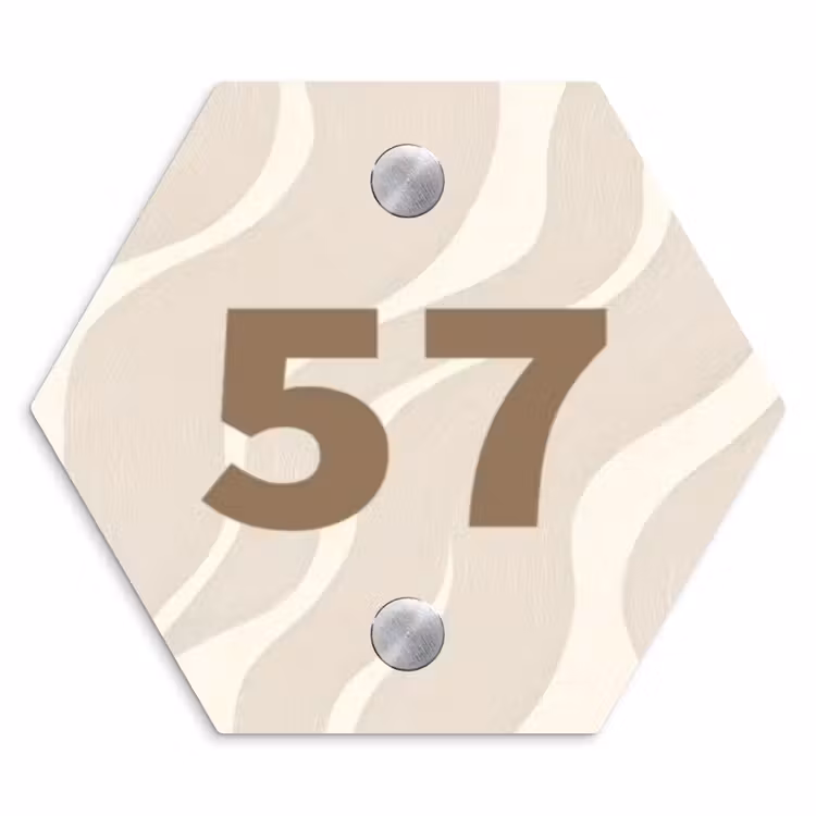 Naambordje voordeur - Hexagon - Beige golven - Traditioneel — 1
