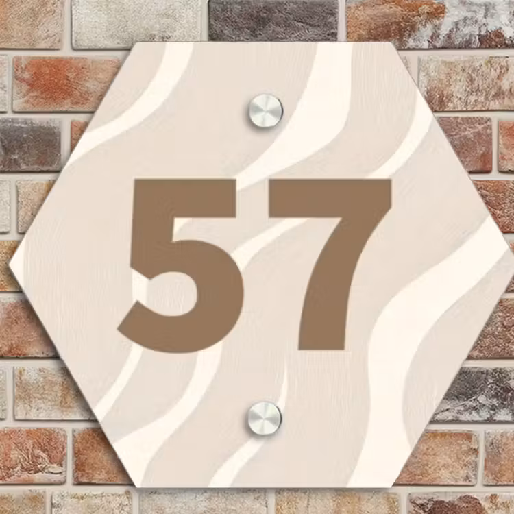 Naambordje voordeur - Hexagon - Beige golven - Traditioneel — 4