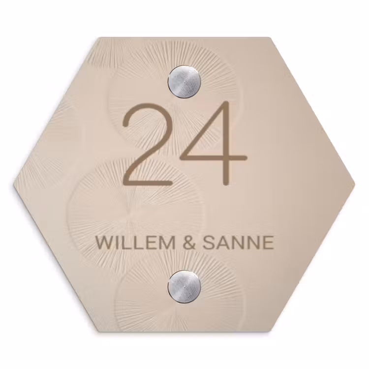 Naambordje voordeur - Hexagon - Beige reliëf lijnen - Klassiek — 1