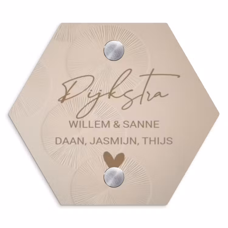 Naambordje voordeur - Hexagon - Beige reliëf lijnen - Sierlijk — 1