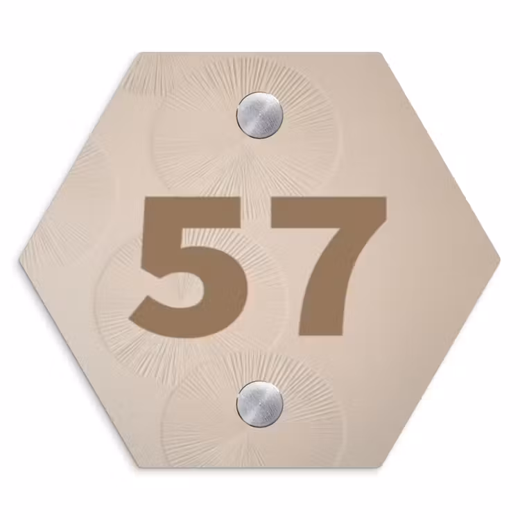 Naambordje voordeur - Hexagon - Beige reliëf lijnen - Traditioneel — 1