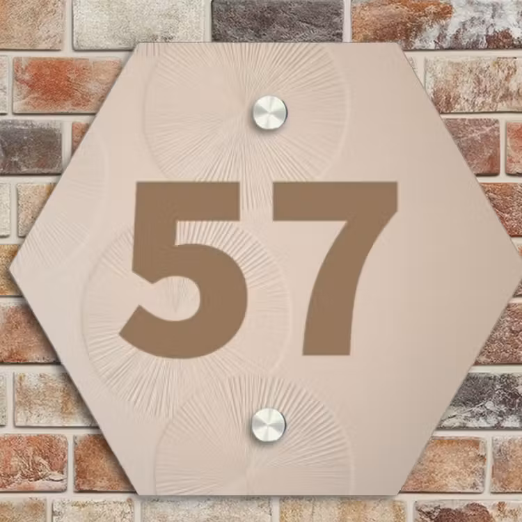 Naambordje voordeur - Hexagon - Beige reliëf lijnen - Traditioneel — 4