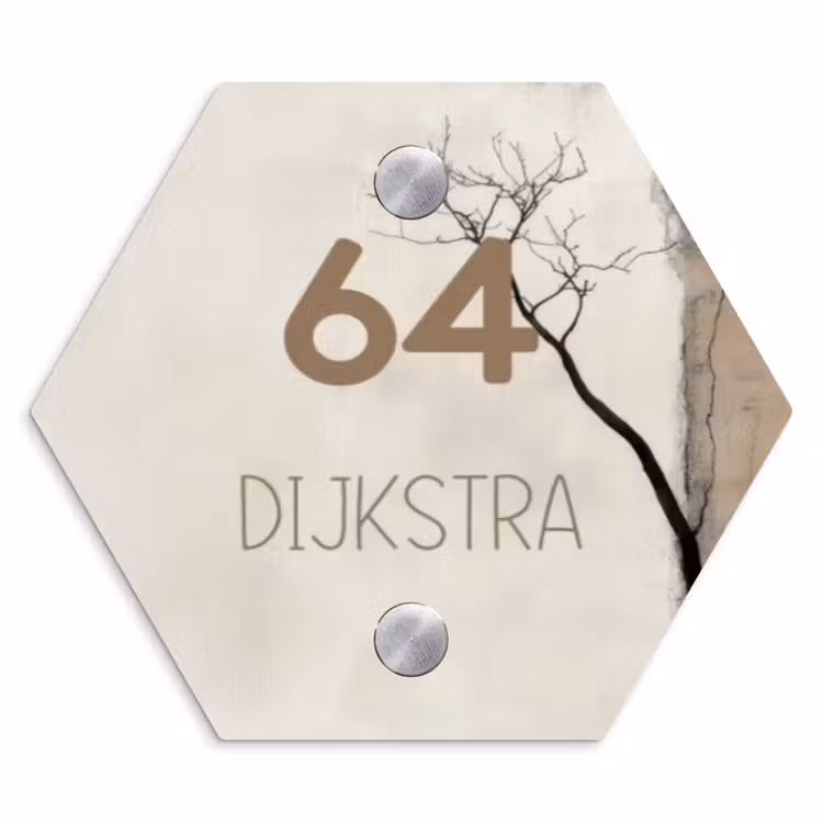 Naambordje voordeur - Hexagon - Boomsilhouet beige achtergrond - Modern — 1
