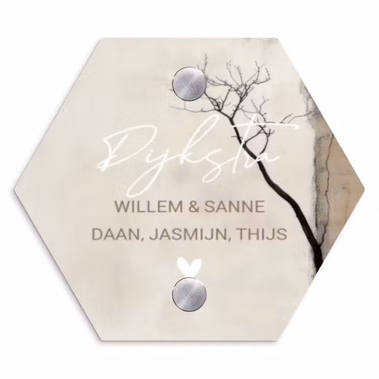 Naambordje voordeur - Hexagon - Boomsilhouet beige achtergrond - Sierlijk — 1