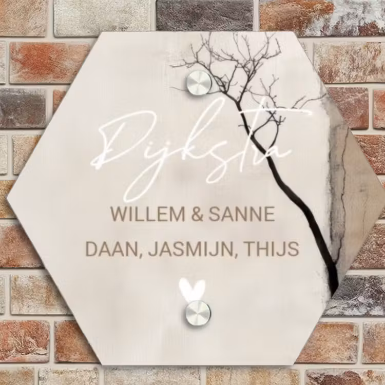 Naambordje voordeur - Hexagon - Boomsilhouet beige achtergrond - Sierlijk — 4