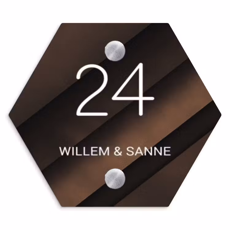 Naambordje voordeur - Hexagon - Bruine diagonale banen - Klassiek — 1
