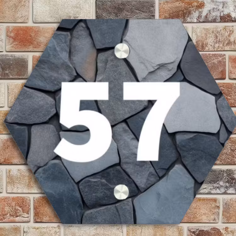 Naambordje voordeur - Hexagon - Donkergrijze stenen - Traditioneel — 4