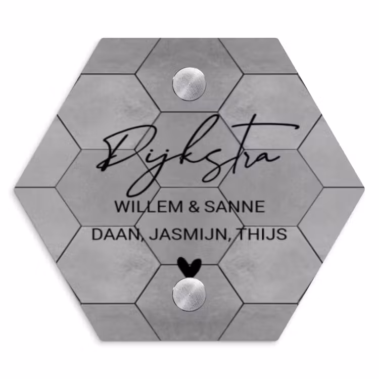 Naambordje voordeur - Hexagon - Grijze tegels - Sierlijk — 1