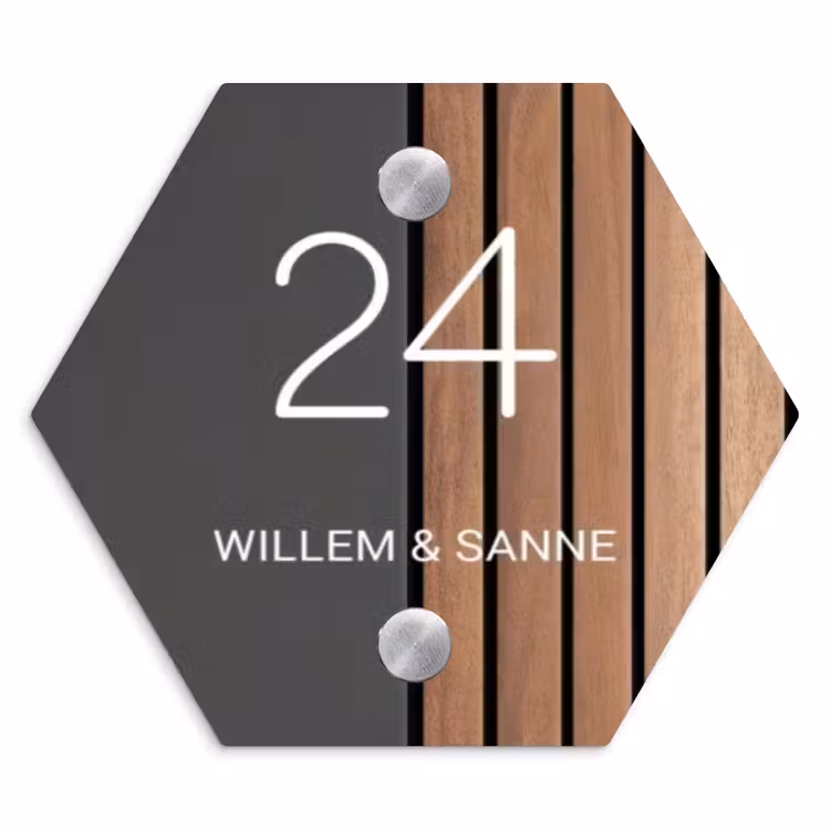 Naambordje voordeur - Hexagon - Hout en antraciet - Klassiek — 1