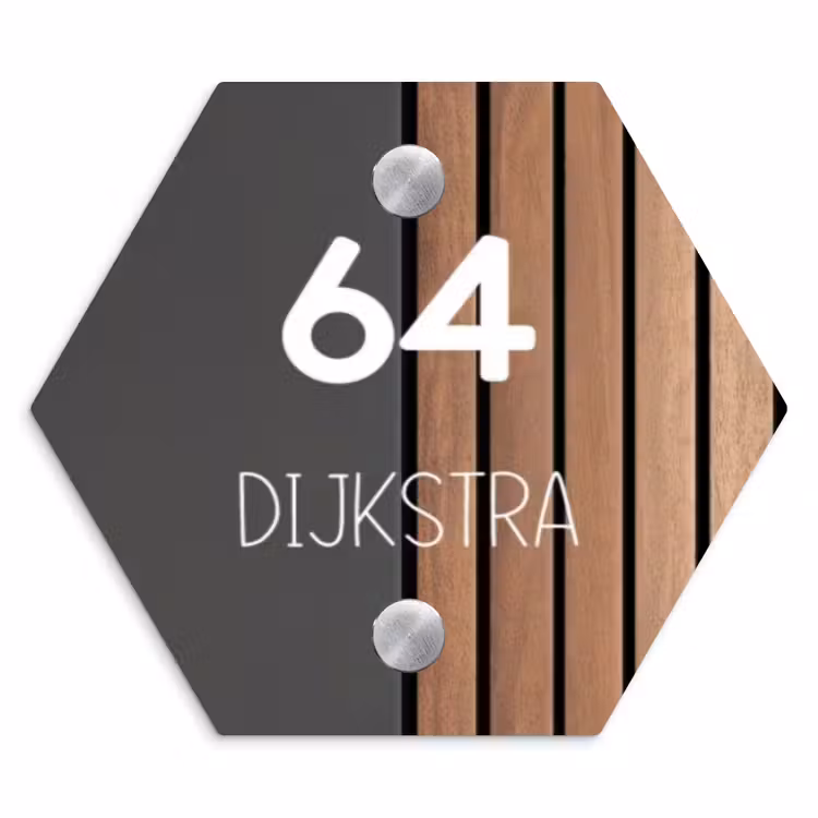Naambordje voordeur - Hexagon - Hout en antraciet - Modern — 1