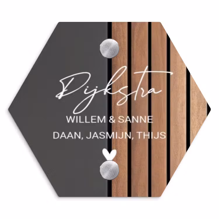 Naambordje voordeur - Hexagon - Hout en antraciet - Sierlijk — 1