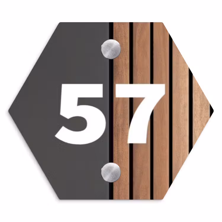 Naambordje voordeur - Hexagon - Hout en antraciet - Traditioneel — 1