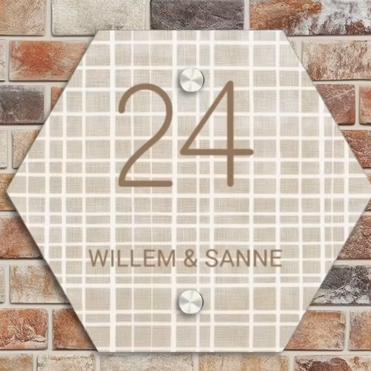 Naambordje voordeur - Hexagon - Beige raster - Klassiek — 4