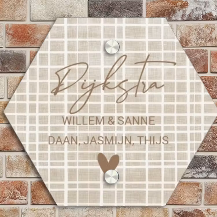 Naambordje voordeur - Hexagon - Beige raster - Sierlijk — 4