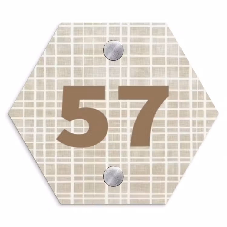 Naambordje voordeur - Hexagon - Beige raster - Traditioneel — 1