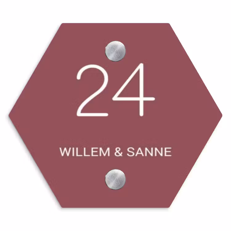 Naambordje voordeur - Hexagon - Donker oudroze - Klassiek — 1