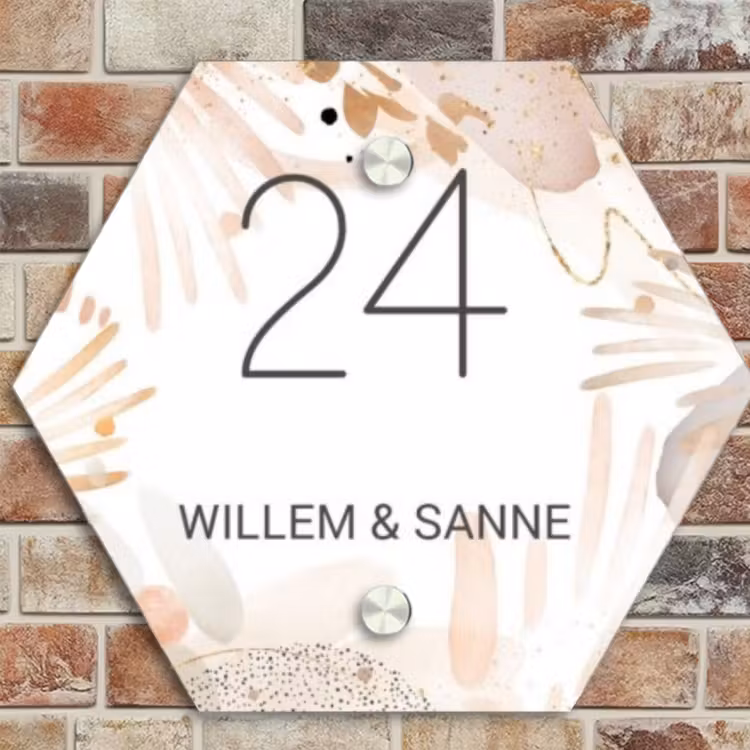 Naambordje voordeur - Hexagon - Abstract beige - Klassiek — 4