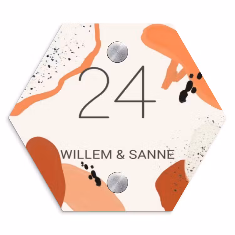 Naambordje voordeur - Hexagon - Abstract oranje - Klassiek — 1