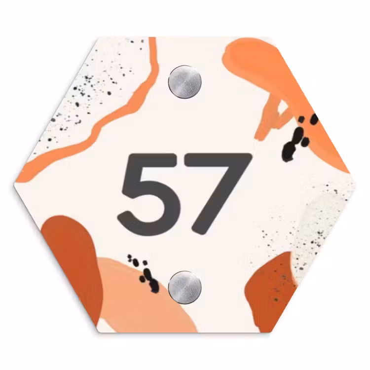 Naambordje voordeur - Hexagon - Abstract oranje - Traditioneel — 1