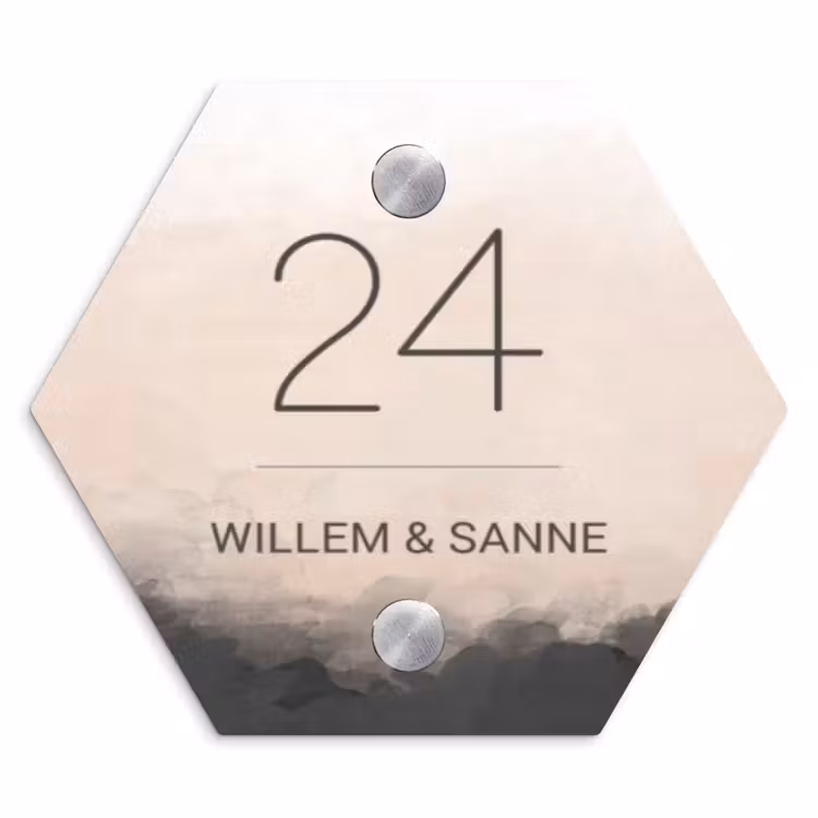 Naambordje voordeur - Hexagon - Aquarel - Beige - Klassiek — 1