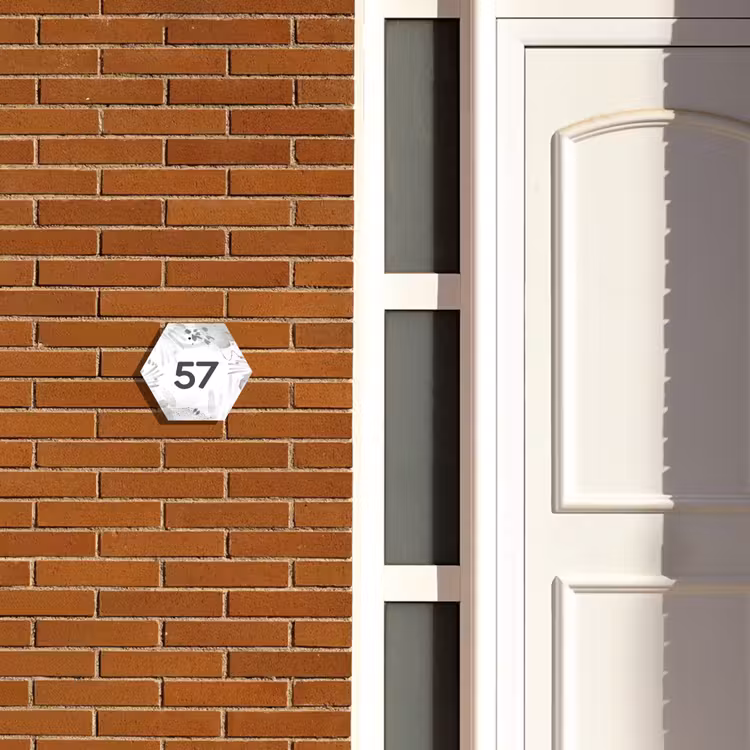 Naambordje voordeur - Hexagon - Grijze patronen - Traditioneel — 2