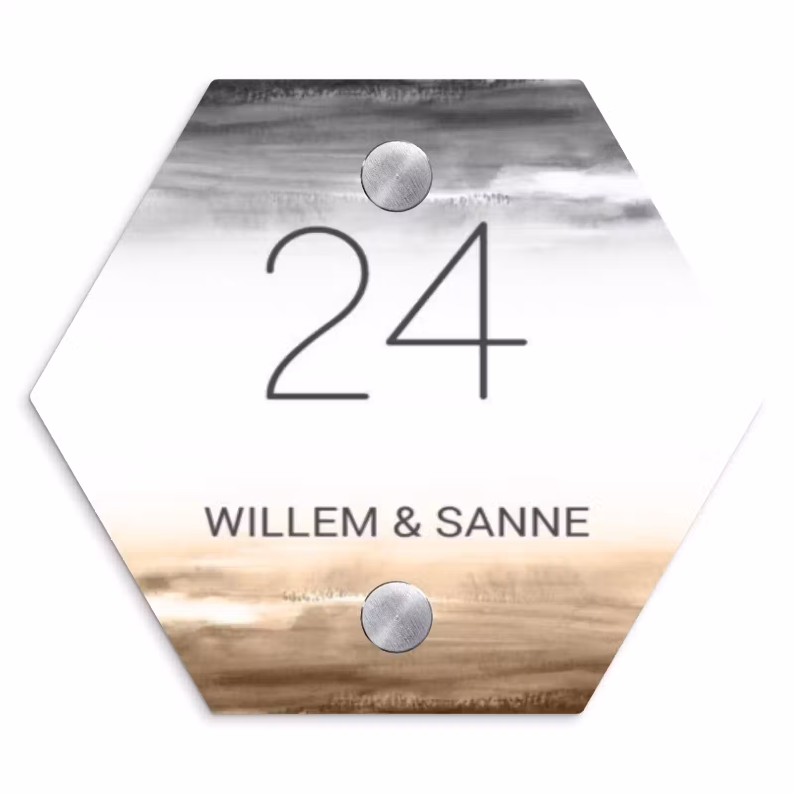 Naambordje voordeur - Hexagon - Aquarelachtergrond - Zwart beige - Klassiek — 1