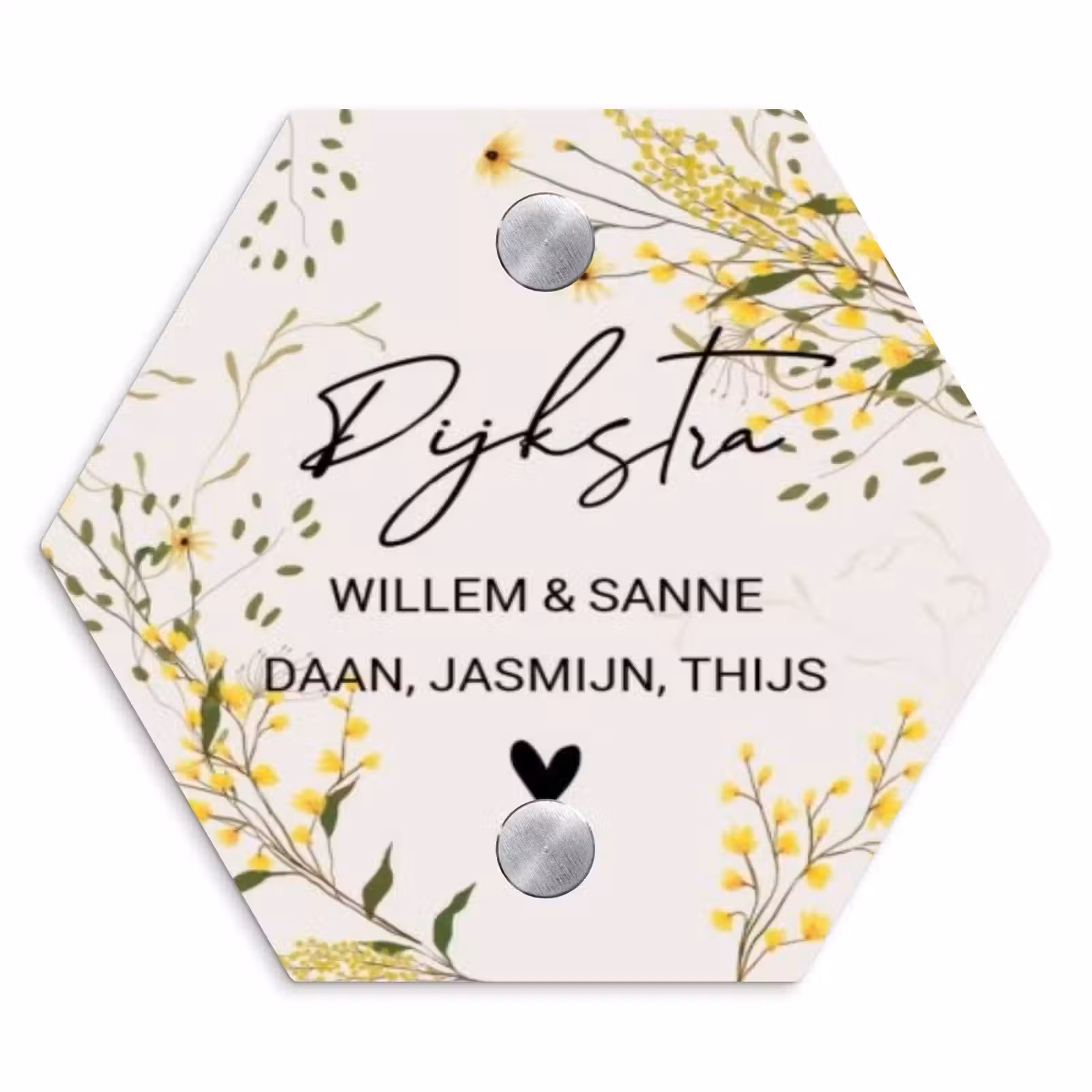 Naambordje voordeur - Hexagon - Gele bloemen - Sierlijk — 1