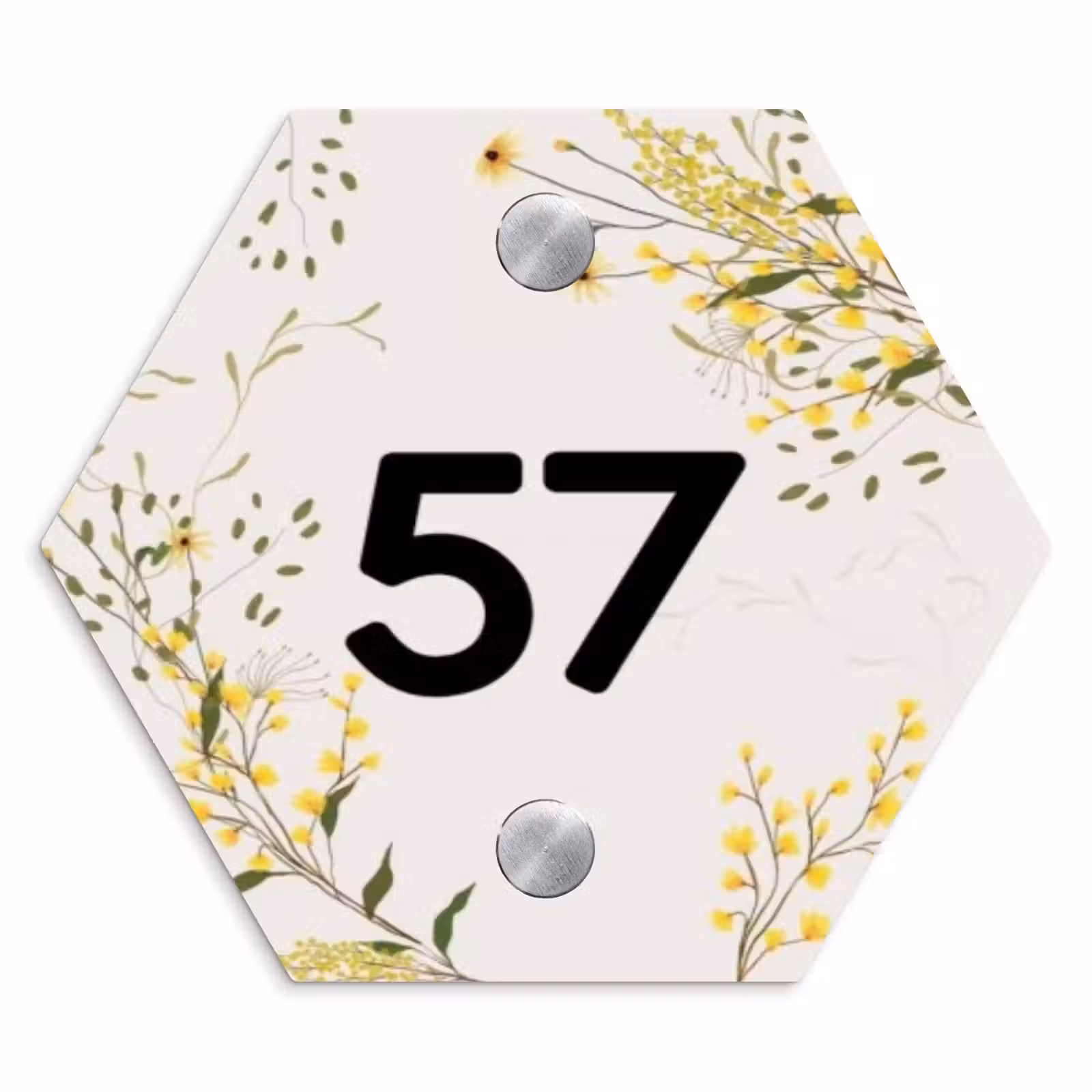 Naambordje voordeur - Hexagon - Gele bloemen - Traditioneel — 1