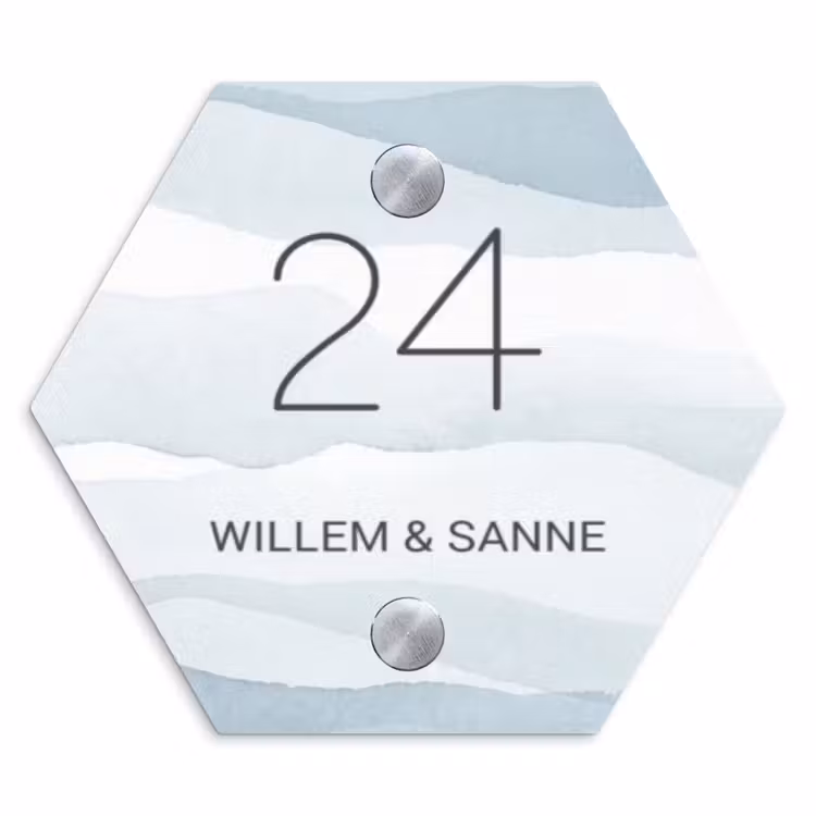 Naambordje voordeur - Hexagon - Aquarel - Blauw - Klassiek — 1