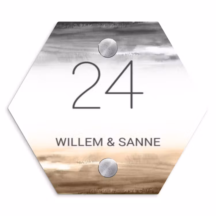 Naambordje voordeur - Hexagon - Aquarelachtergrond - Zwart beige - Klassiek — 1