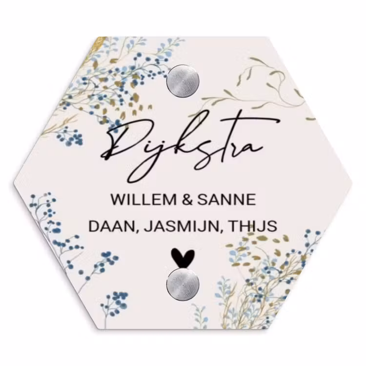 Naambordje voordeur - Hexagon - Bloemen - Beige - Sierlijk — 1