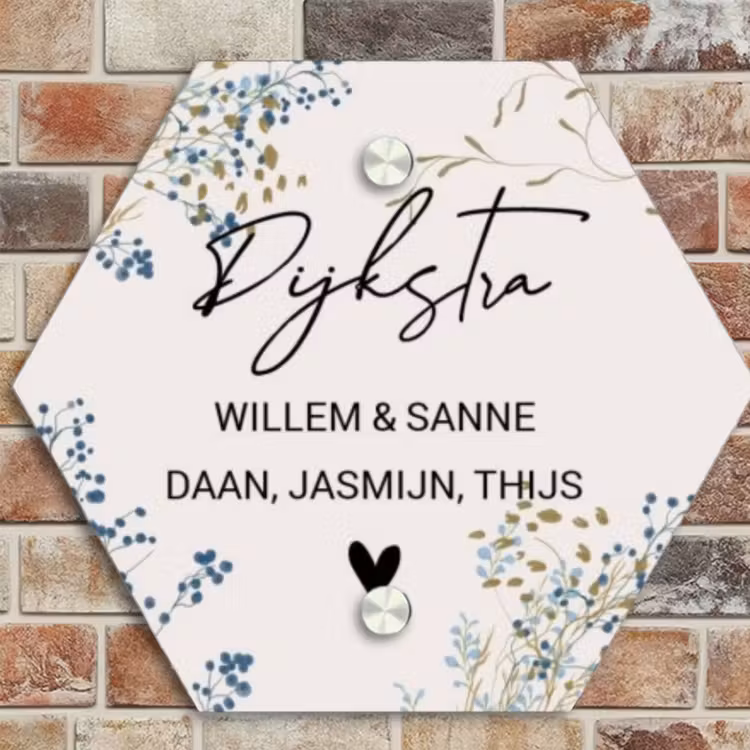 Naambordje voordeur - Hexagon - Bloemen - Beige - Sierlijk — 4