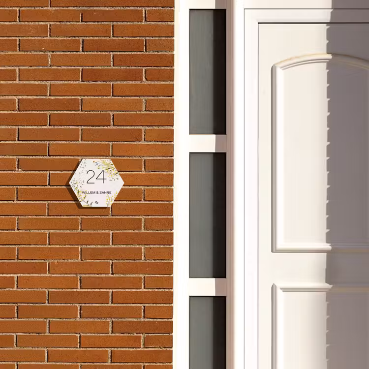 Naambordje voordeur - Hexagon - Gele bloemen - Klassiek — 2