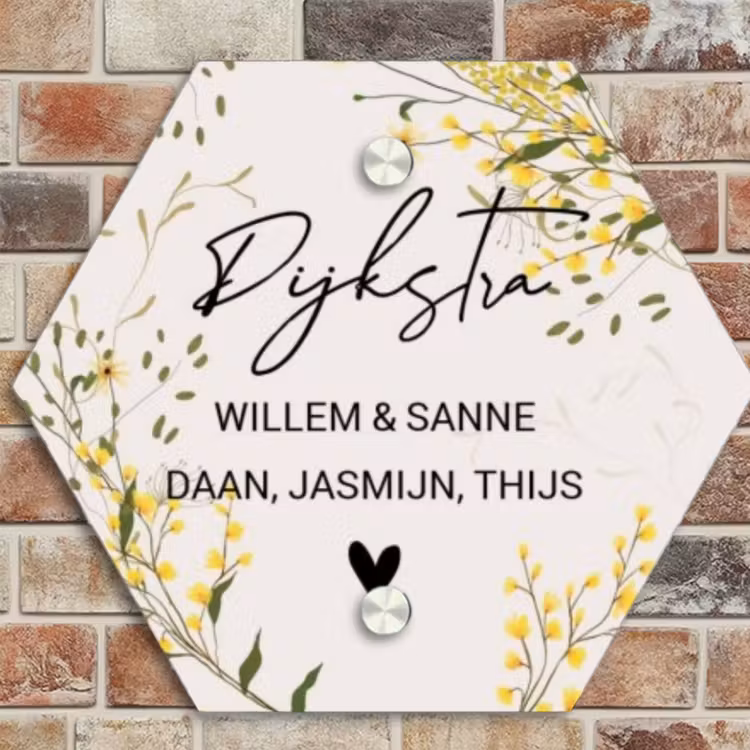 Naambordje voordeur - Hexagon - Gele bloemen - Sierlijk — 4