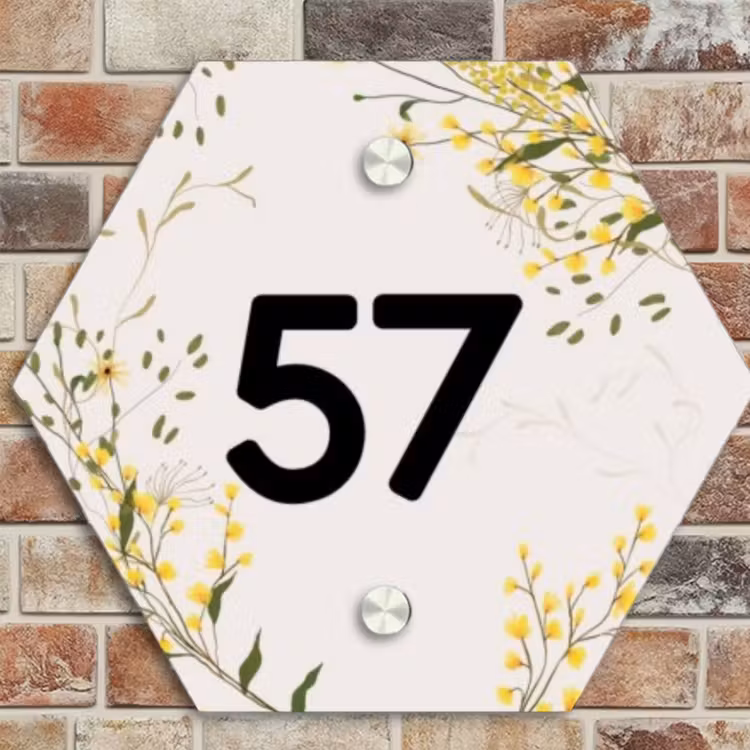 Naambordje voordeur - Hexagon - Gele bloemen - Traditioneel — 4