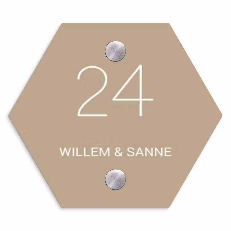 Naambordje voordeur - Hexagon - Zandkleur - Klassiek — 1
