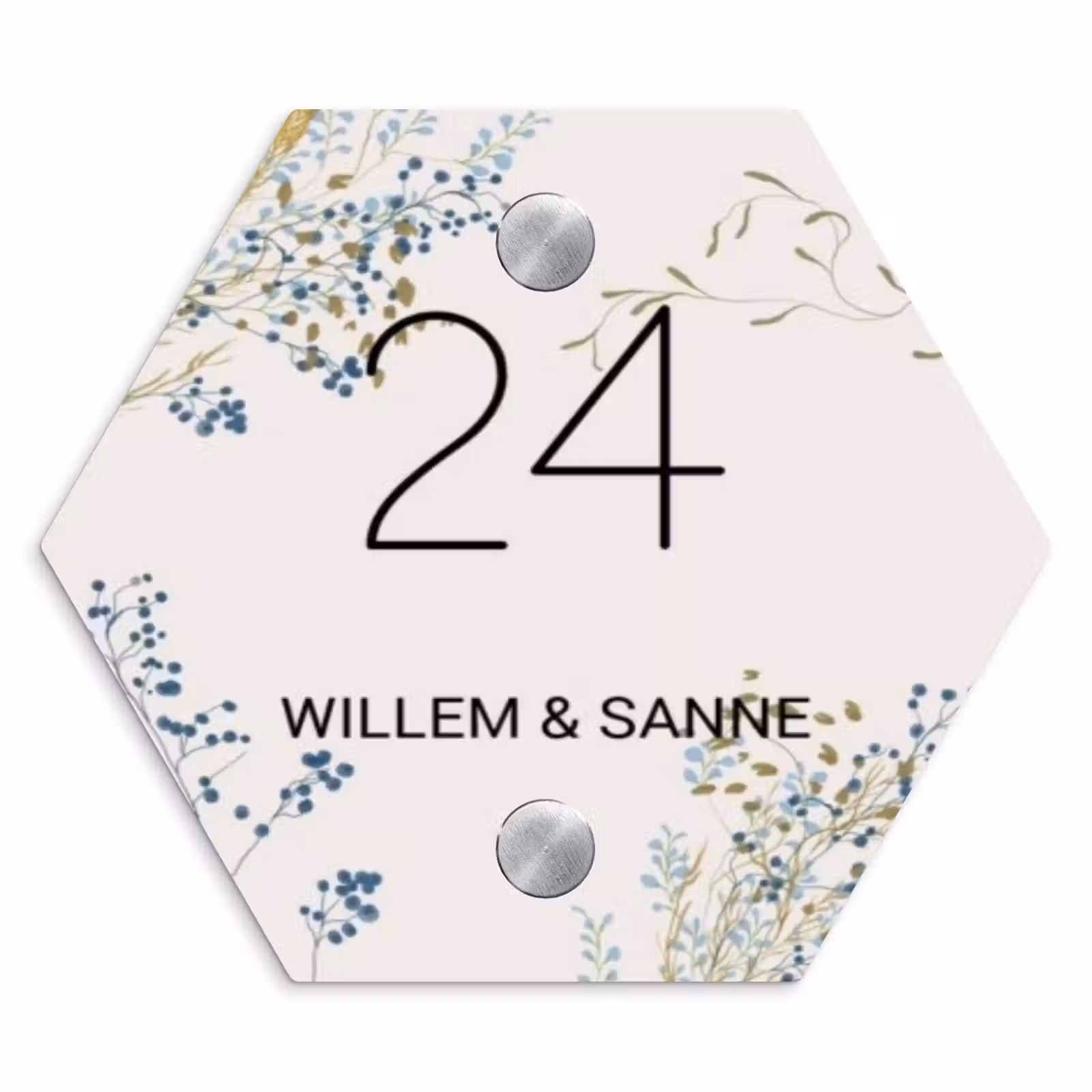 Naambordje voordeur - Hexagon - Bloemen - Beige - Klassiek — 1