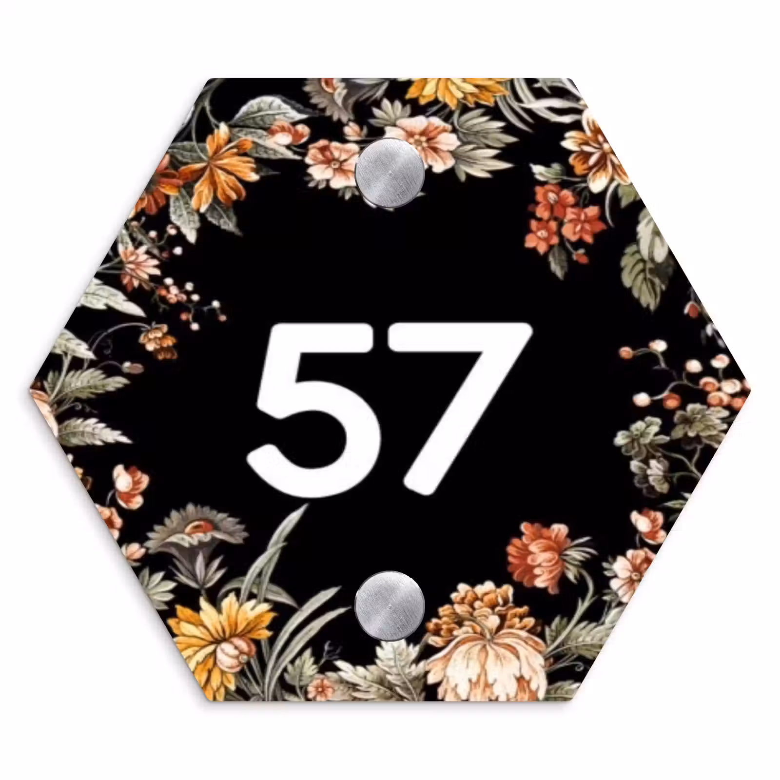Naambordje voordeur - Hexagon - Bloemen - Zwart - Traditioneel — 1