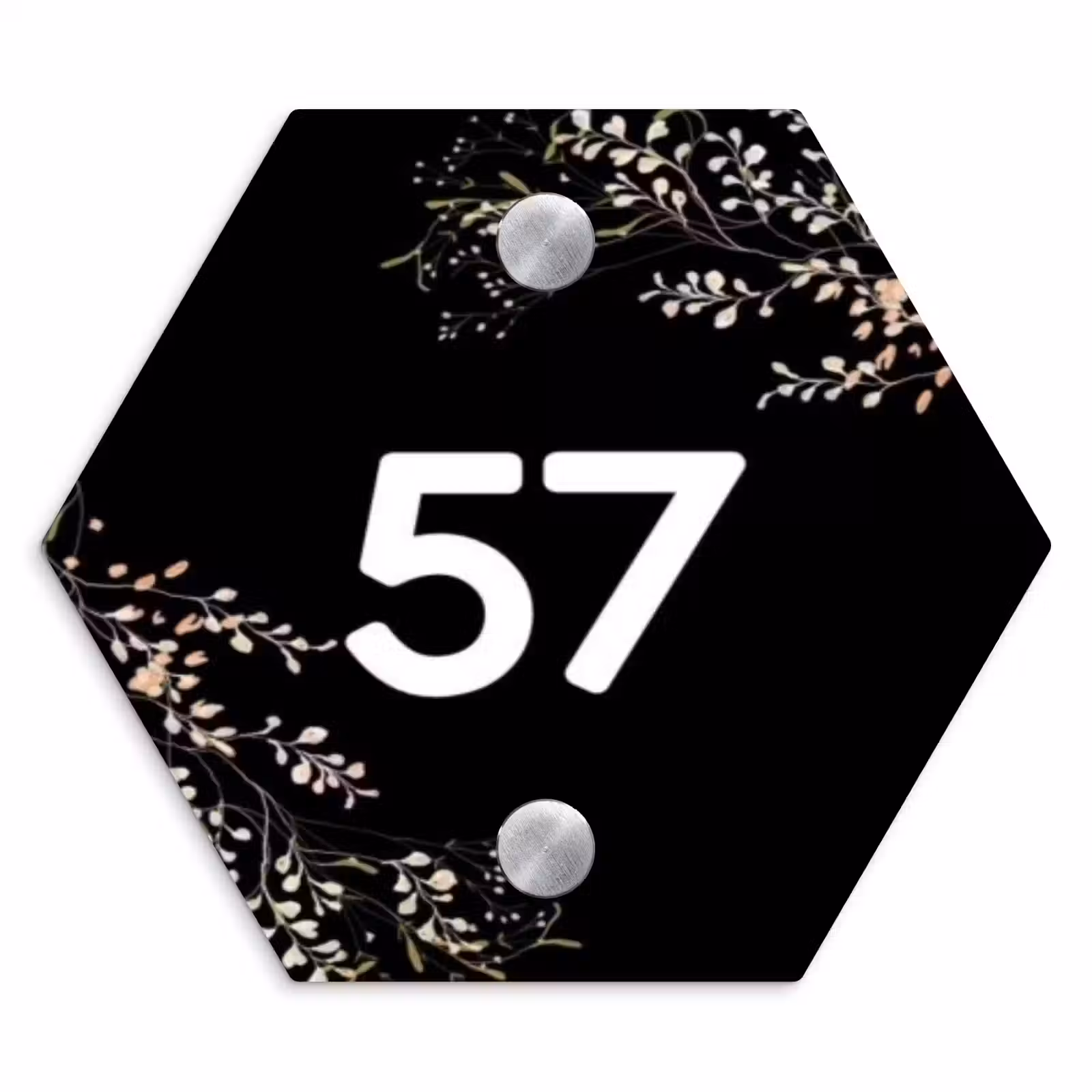 Naambordje voordeur - Hexagon - Botanisch - Zwart - Traditioneel — 1