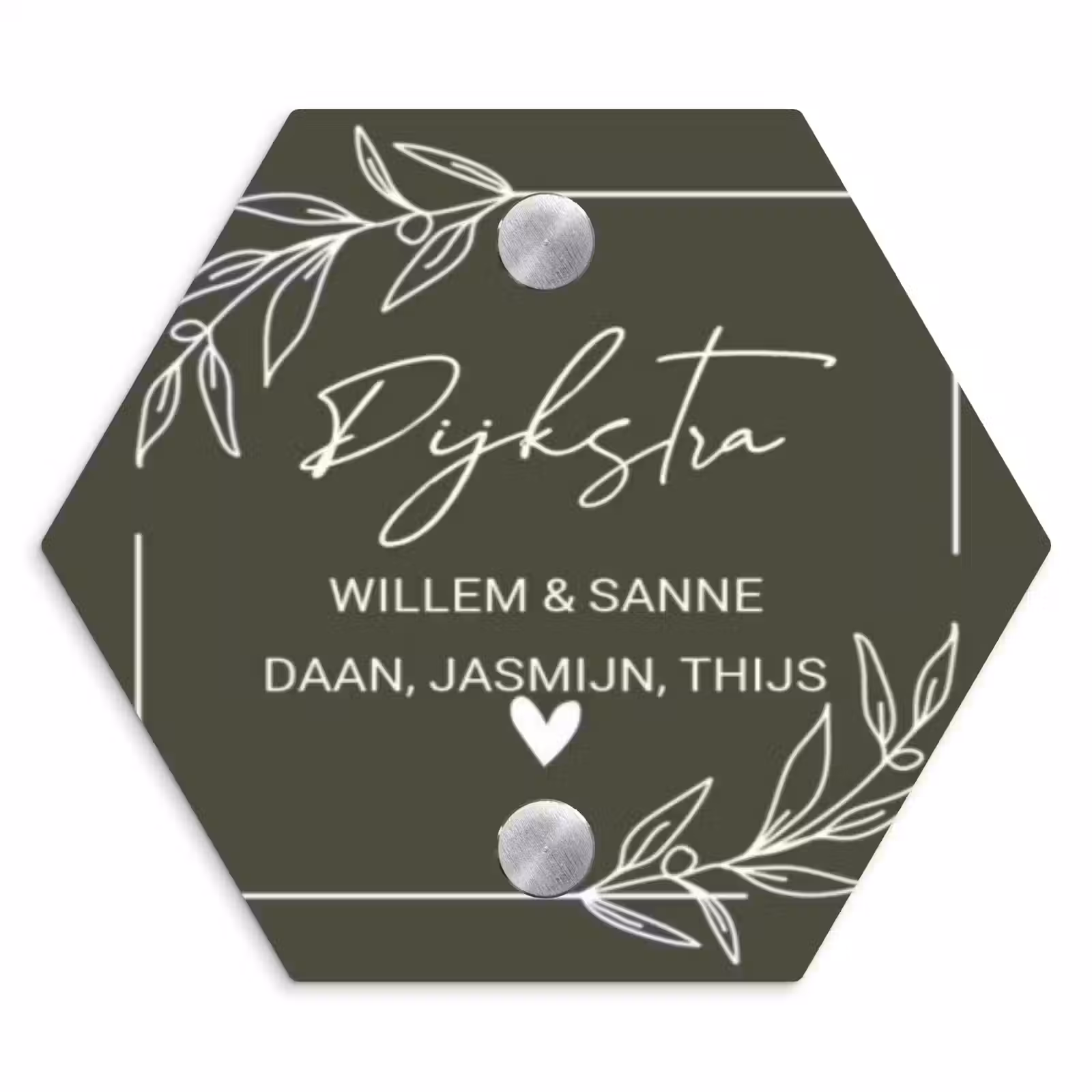 Naambordje voordeur - Hexagon - Olijfgroen - Sierlijk — 1