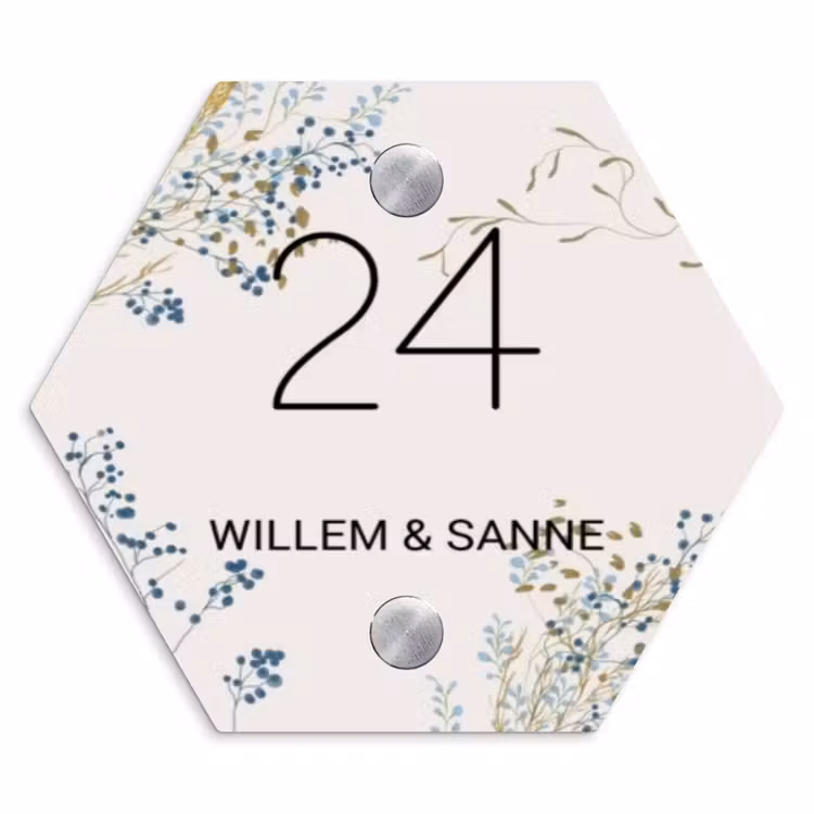 Naambordje voordeur - Hexagon - Bloemen - Beige - Klassiek — 1