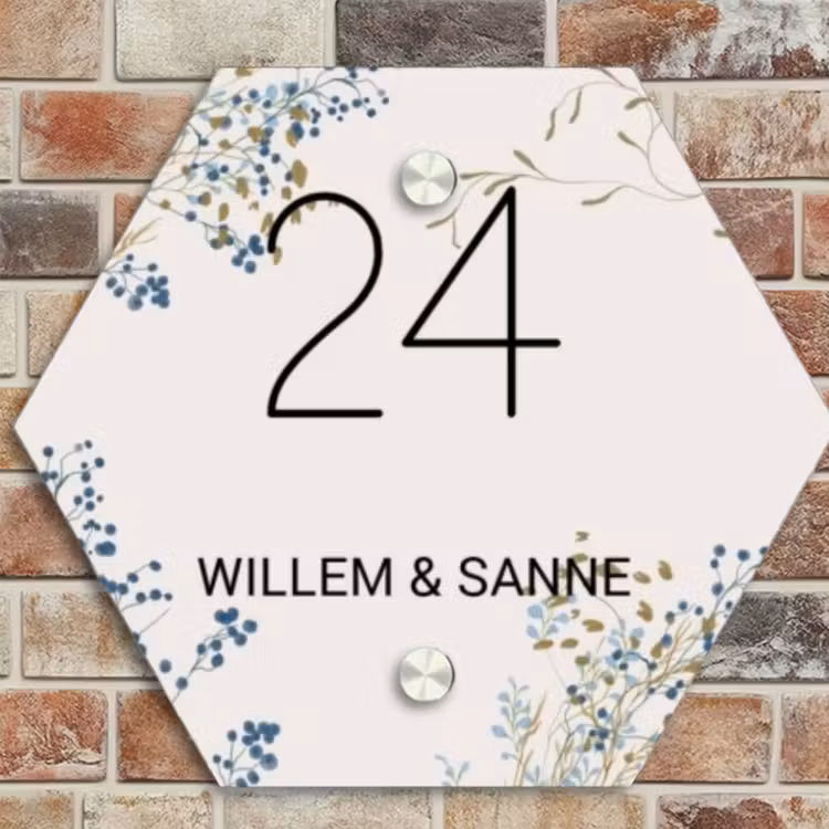 Naambordje voordeur - Hexagon - Bloemen - Beige - Klassiek — 4