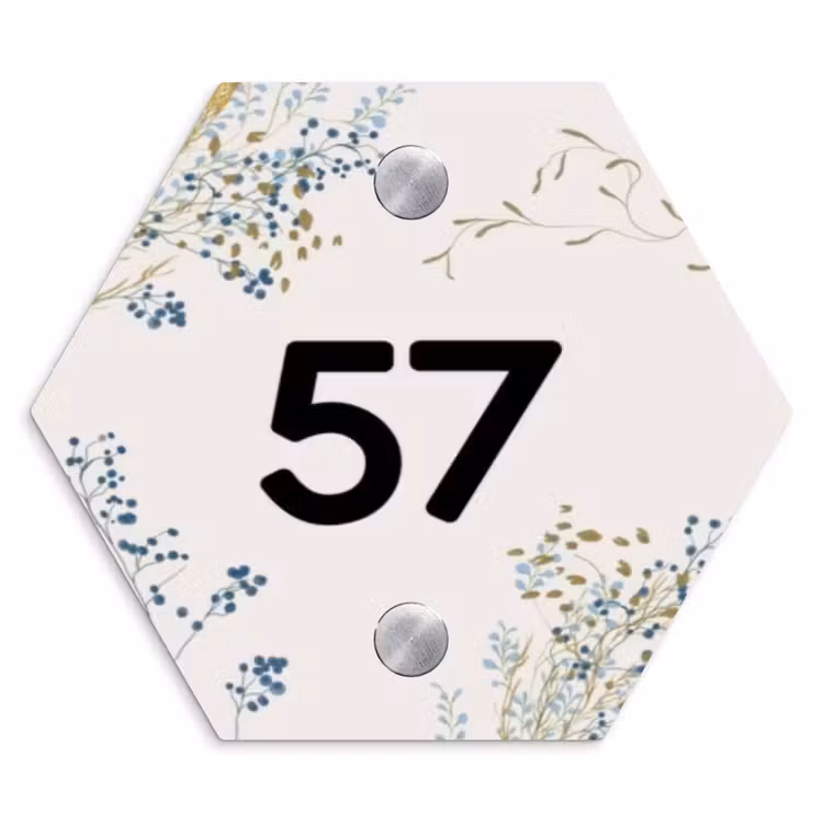 Naambordje voordeur - Hexagon - Bloemen - Beige - Traditioneel — 1