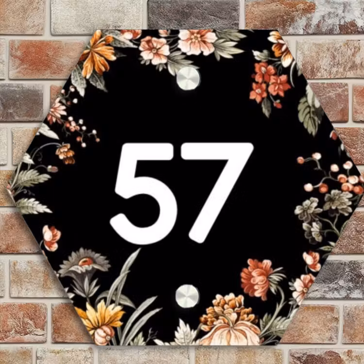 Naambordje voordeur - Hexagon - Bloemen - Zwart - Traditioneel — 4