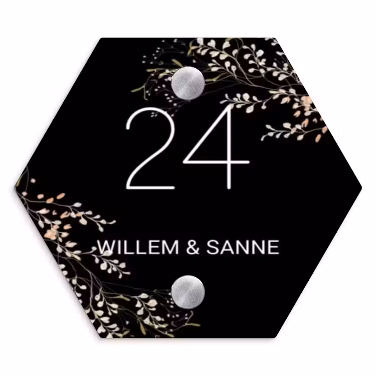 Naambordje voordeur - Hexagon - Botanisch - Zwart - Klassiek — 1