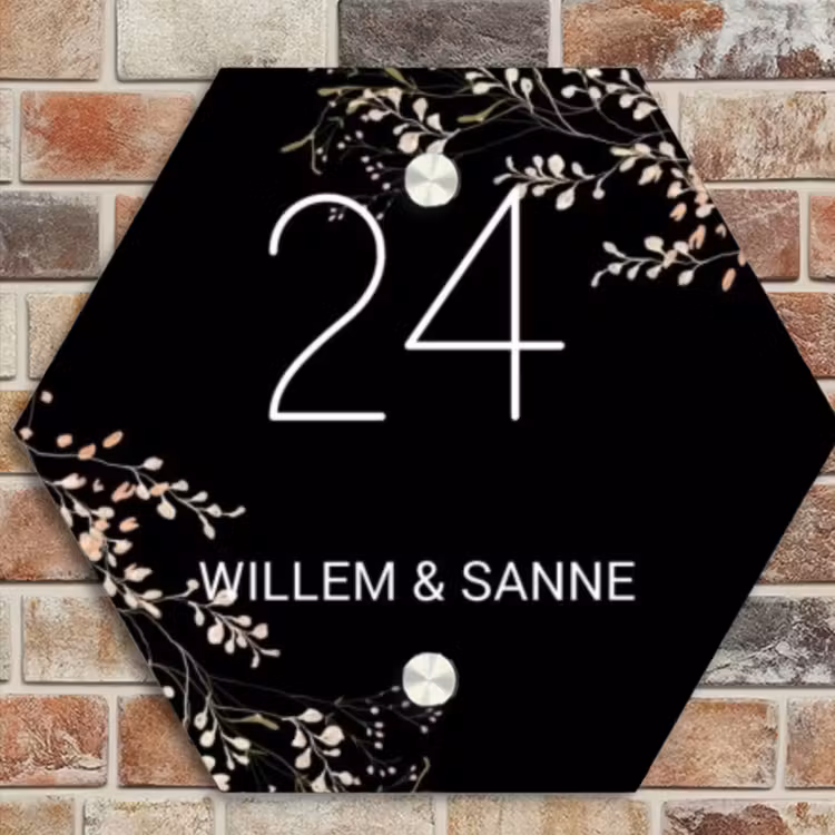 Naambordje voordeur - Hexagon - Botanisch - Zwart - Klassiek — 4